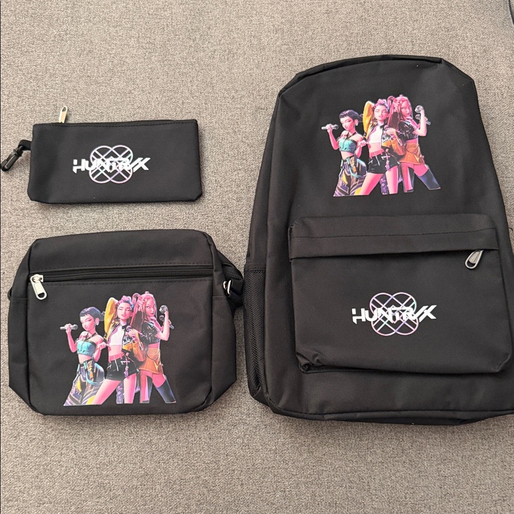 Brand new! 3 in one. Black Backpack with Graphic Design Huntrix Set